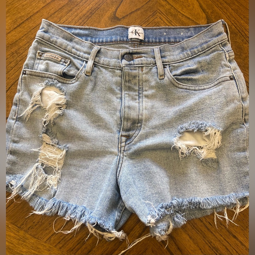 CK JEANS Y2K Calvin Klein High Waisted Cut Off Denim Shorts Festival size 28